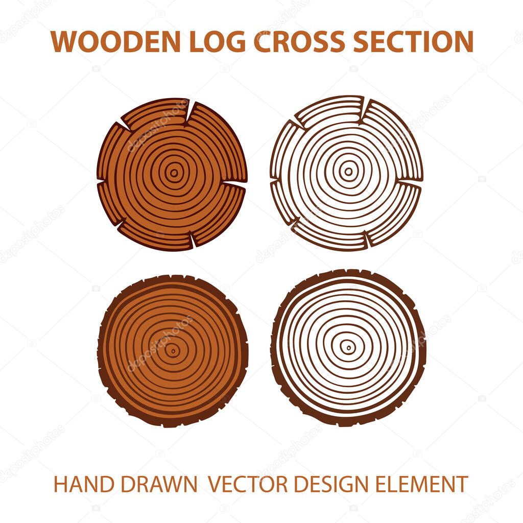 Abstract wooden background. Wooden board cross section rings texture. Wood plank pattern. Part of set.