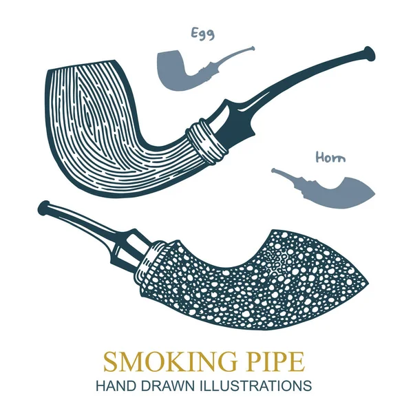 煙管だ タバコパイプ手はヴィンテージスタイルのイラストを描く 集合の一部 — ストックベクタ