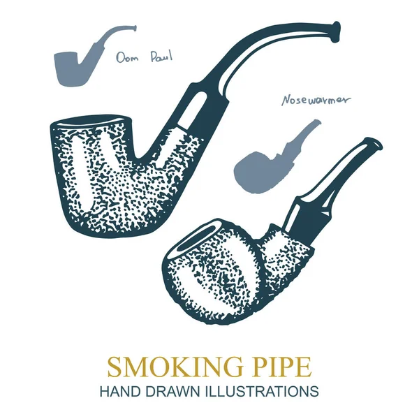 Tabac Tabac Pipe Dessin Main Illustrations Style Vintage Partie Ensemble — Image vectorielle