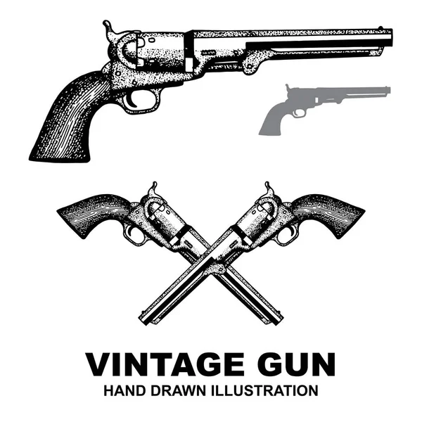 Пистолет Набор Винтажных Иллюстраций Пистолета Рисунок Оружия — стоковый вектор