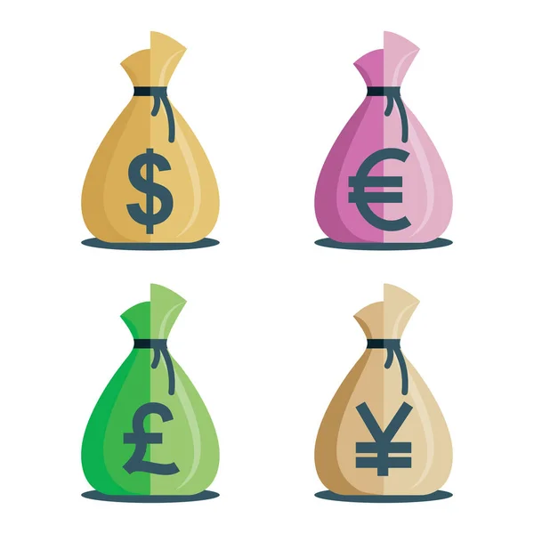 Money Money Bag Illustrations Set Money Bags Dollar Euro Pound — Stock Vector