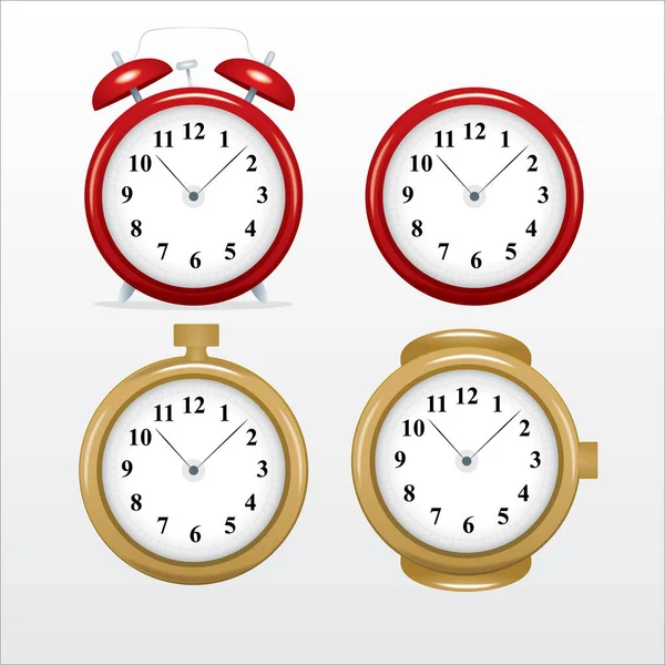 Tempo Relógio Alarme Relógio Bolso Temporizador Conjunto Ícones Realistas —  Vetores de Stock