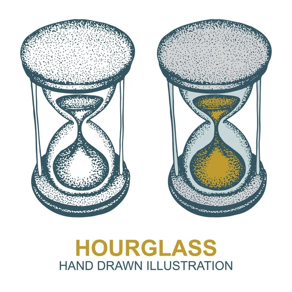Hourglass Hand Drawn Sand Clock Part Set — Stock Vector