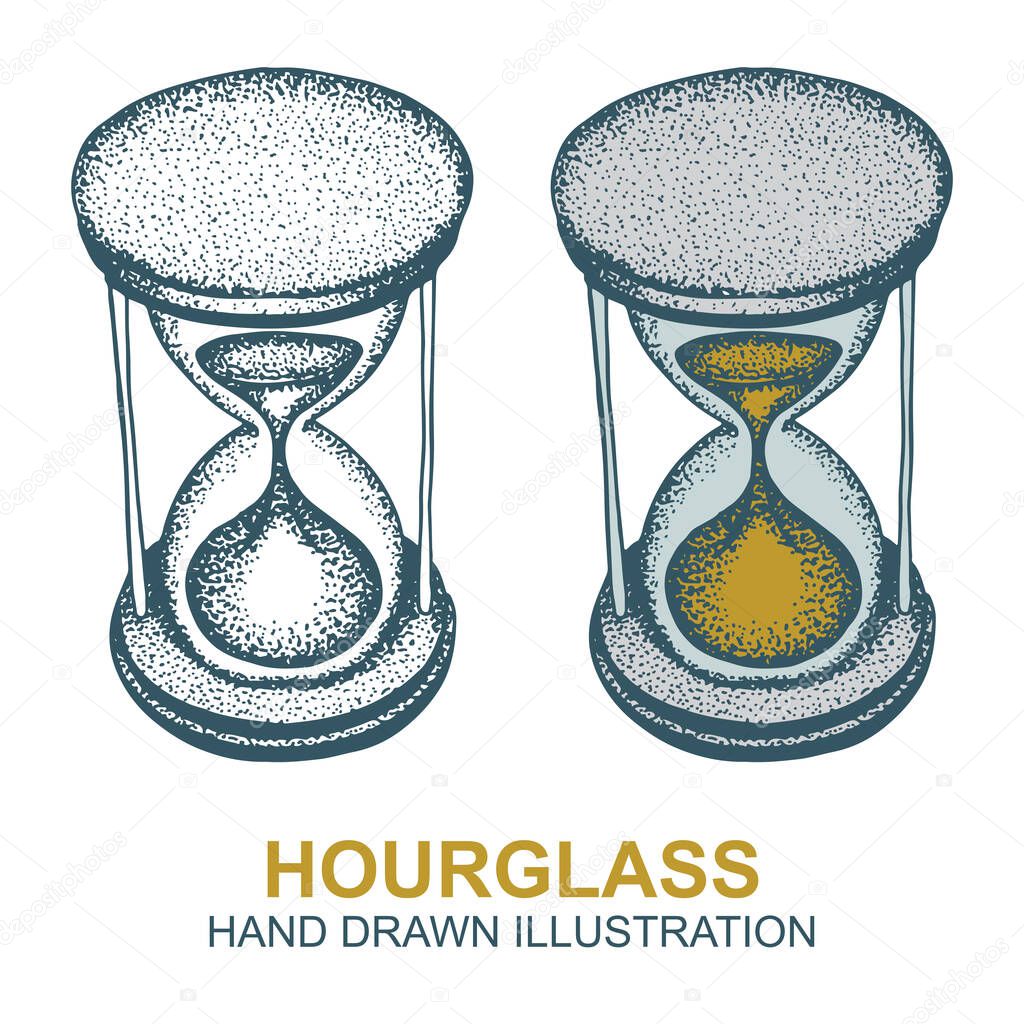 Hourglass. Hand drawn sand clock. Part of set.