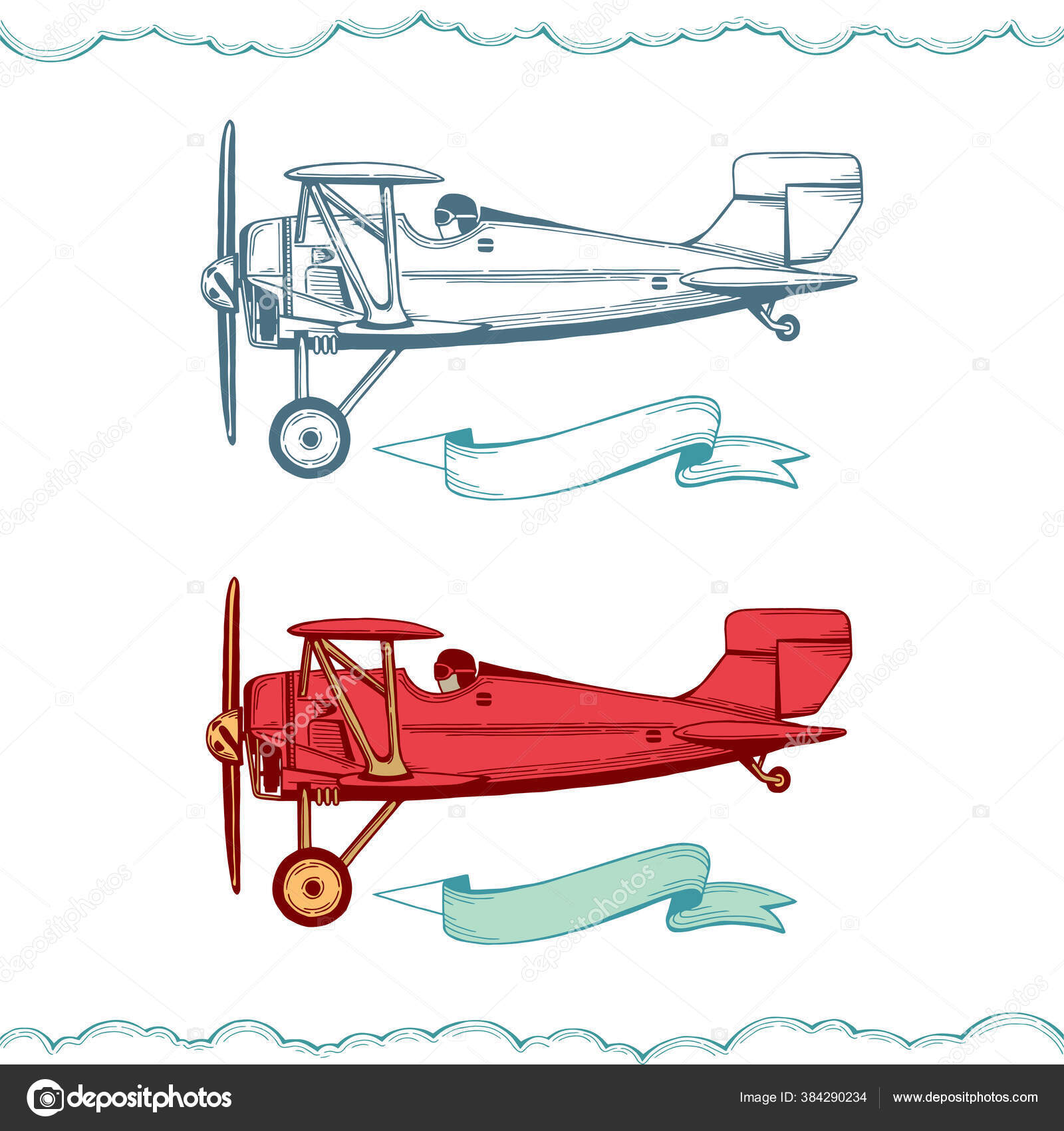 Airplane Hand Drawn Biplane Color Vector Illustration. Aeroplane Sketch  Drawing. Part Of Set. Royalty Free SVG, Cliparts, Vectors, and Stock  Illustration. Image 150916893.