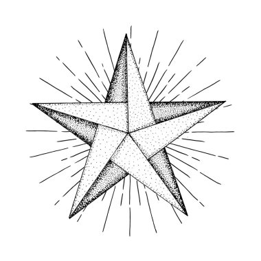 Yıldız. Çizgili vektör illüstrasyonlu el çizimi yıldız. Origami stili çizim yıldızı.