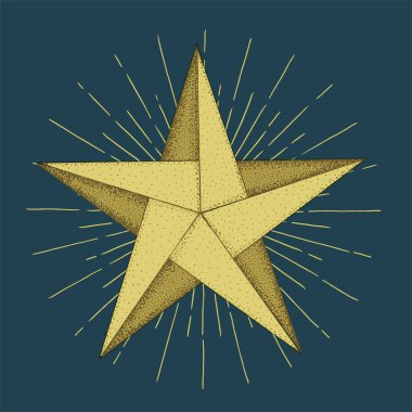 Yıldız. Çizgili vektör illüstrasyonlu el çizimi yıldız. Origami stili çizim yıldızı.