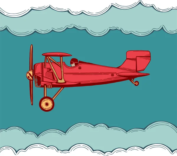 Uçak Çizimi Çift Düzlemli Renk Vektör Çizimi Uçak Çizimi Çizimi — Stok Vektör