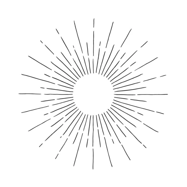 Svítit Ručně Kreslené Sluneční Paprsky Retro Styl Skica Kreslení Světelné — Stockový vektor