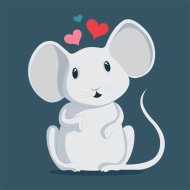 Fare. Şirin fare çizgi film karakteri. Kalpli fare. Aşk metaforu çizimi. Kümenin bir parçası.