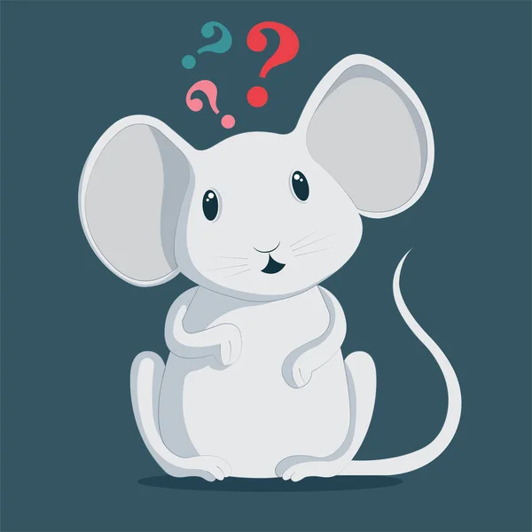 Ratón Lindo Personaje Dibujos Animados Ratón Ratón Con Signos Interrogación — Archivo Imágenes Vectoriales