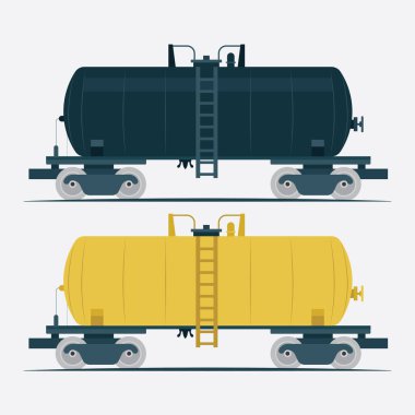 Tren vagonu. Tren tankı vektör çizimi. Petrol endüstrisi ikonu. Kümenin bir parçası.