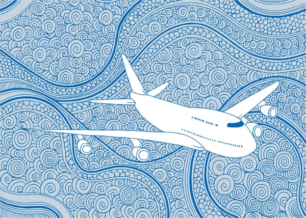 Avion Illustration Vectorielle Dessinée Main Plan Croquis Dessin Sur Fond — Image vectorielle