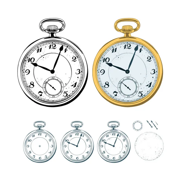 Pocket Watch Hand Drawn Vintage Pocket Watch Illustrations Set Easy Stock Illustration
