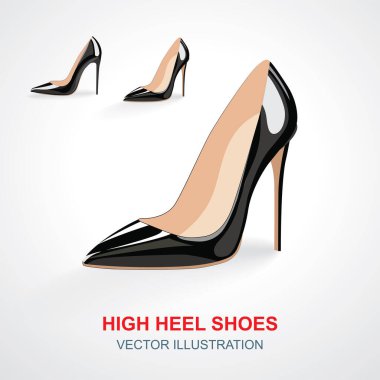 Yüksek topuklu ayakkabılar hazır. Gerçekçi yüksek topuklu ayakkabılar beyaz arka planda izole edilmiş vektör çizimleri.