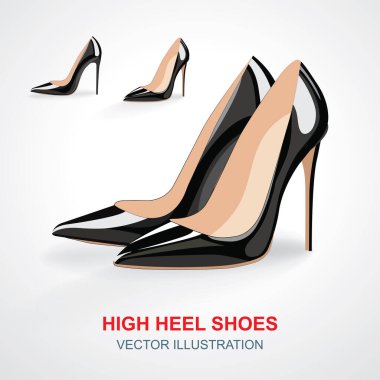 Yüksek topuklu ayakkabılar hazır. Gerçekçi yüksek topuklu ayakkabılar beyaz arka planda izole edilmiş vektör çizimleri.