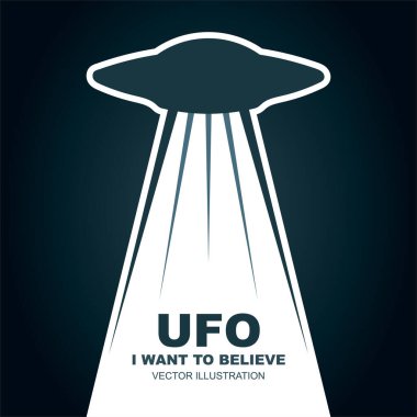 UFO, inanmak istiyorum. Uzaylı gemi vektör çizimi. Düz dizayn. Kümenin bir parçası.