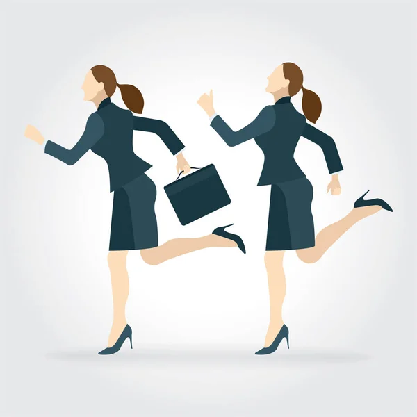 Business Women Running Elegant Business Women Formal Clothes Briefcase Vector — Stock Vector
