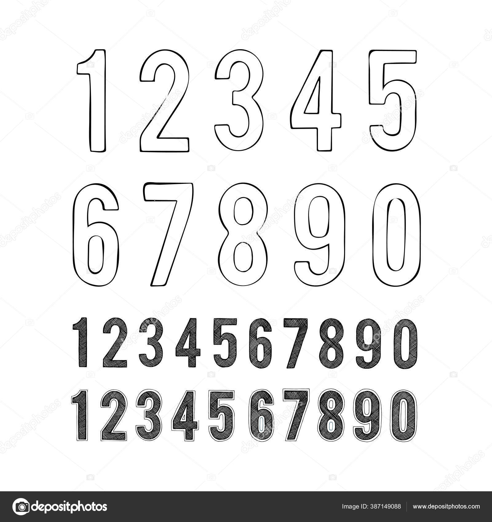 Numbers Hand Drawn Vector Numbers Sketch Drawing Numbers Part Set Stock