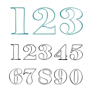 Sayılar. El çizimi vektör numaraları. Skeç çizim numaraları. Kümenin bir parçası.