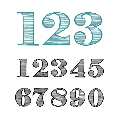 Sayılar. El çizimi vektör numaraları. Skeç çizim numaraları. Kümenin bir parçası.