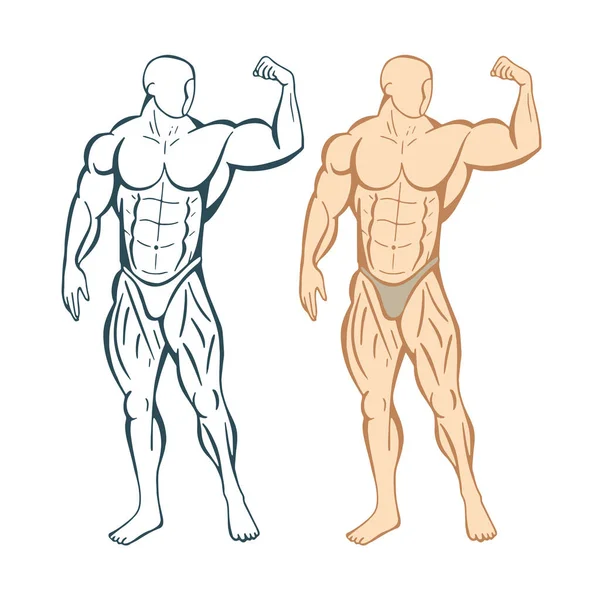 Hombre Fuerte Fuerte Culturista Ilustración Vectorial Dibujado Mano Hombre Musculoso — Vector de stock