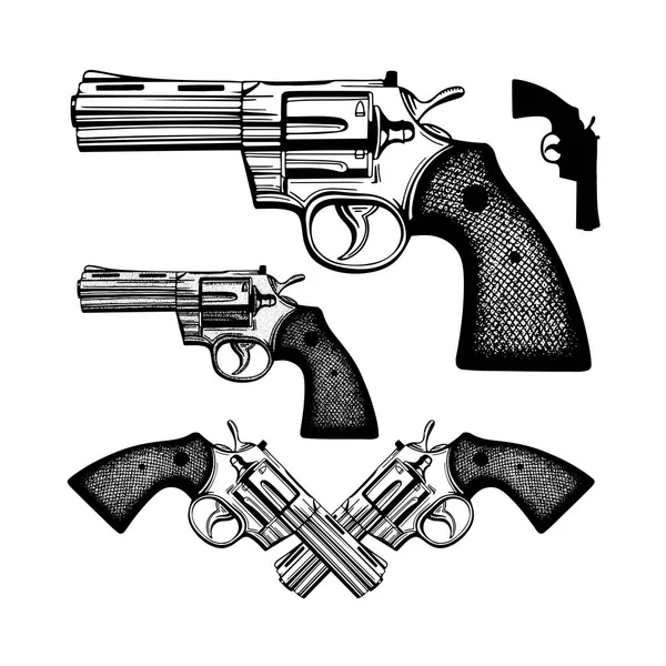 Revolvern Handritad Vintage Revolver Vektor Illustration Gravyr Stil Gamla Pistoler — Stock vektor