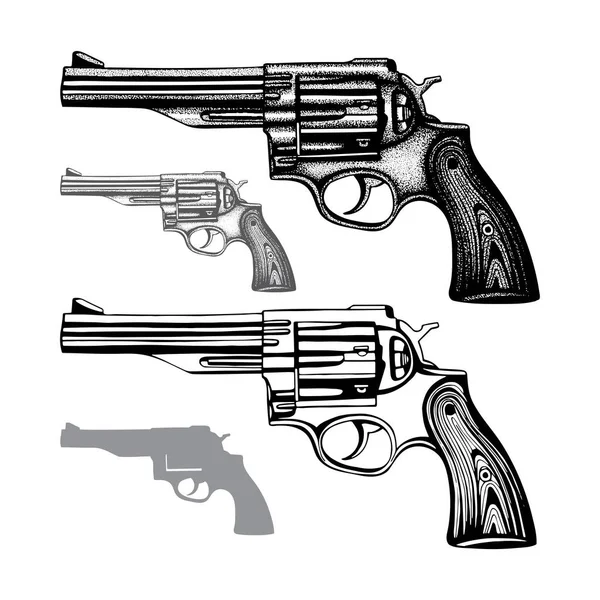 Revolvern Handritad Vintage Revolver Vektor Illustration Gravyr Stil Gamla Pistoler — Stock vektor