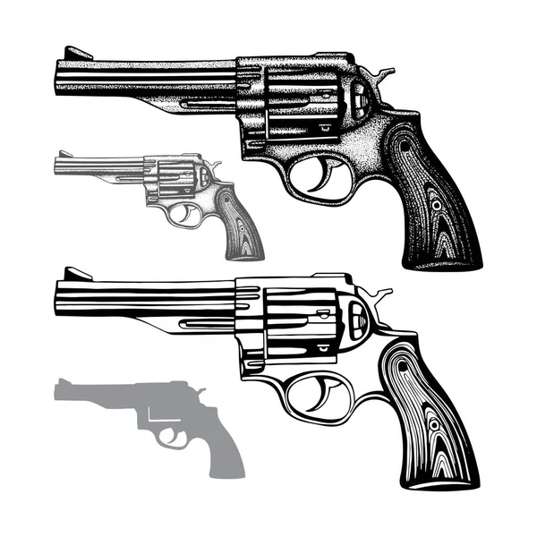 Tabanca. El yapımı klasik revolver vektör çizimi. İşleme biçimi eski tabancalar ayarlandı.