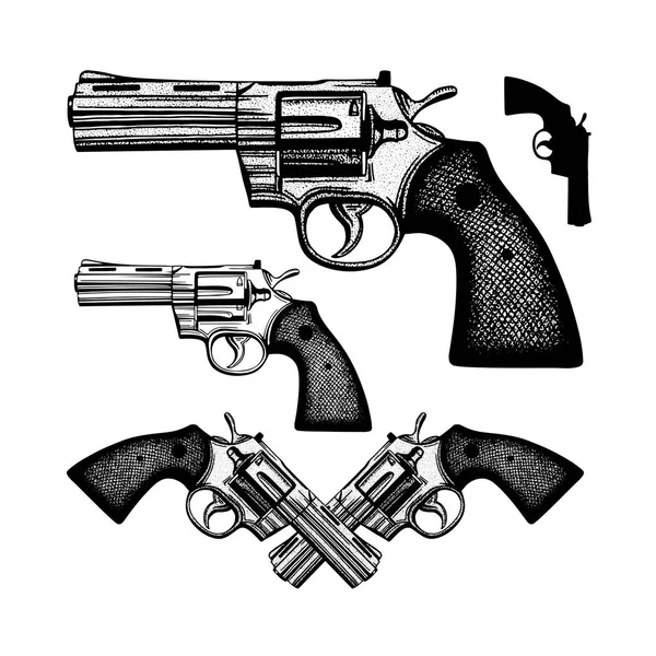 Revolvern Handritad Vintage Revolver Vektor Illustration Gravyr Stil Gamla Pistoler — Stock vektor