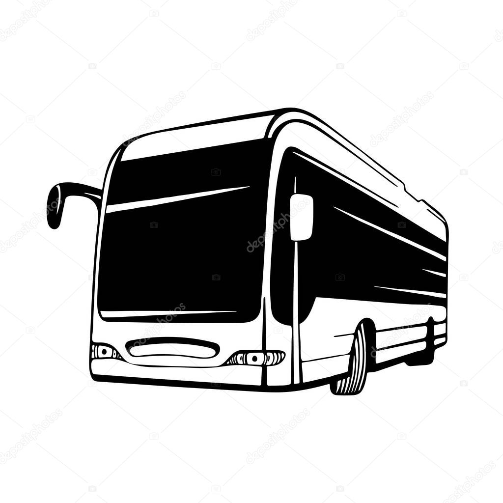 Bus. City bus hand drawn vector illustration. Coach. Realistic bus sketch drawing graphic.