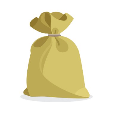 Çanta. Para çantası vektör illüstrasyonu. Büyük düğümlü çuval. Kocaman bir çuval bezi. Çizgi film tipi çuval beyaz arkaplanda izole. 