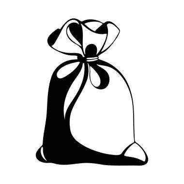 Çanta. Para çantası el çizimi vektör çizimi. Büyük düğümlü çuval. Kocaman bir çuval bezi. Beyaz arkaplanda izole edilmiş çuval çizimi. 