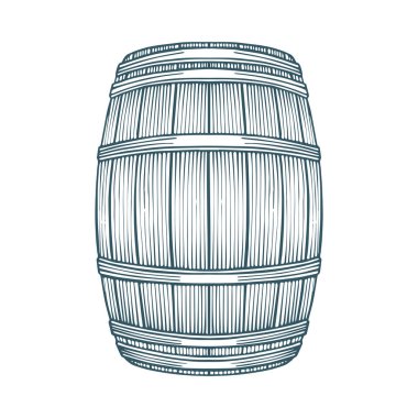 Fıçı. Tahta fıçı el çizimi vektör çizimi. Kümenin bir parçası.