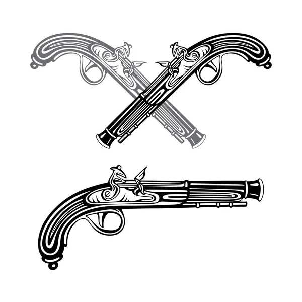 Old Gun Vintage Flintlock Pistol Vector Illustrations Collection Hand Drawn — Stock Vector