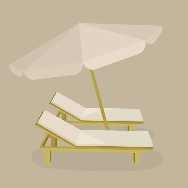 海滩椅子和伞 海滩上的甲板椅子和伞 成套服务的一部分 — 图库矢量图片