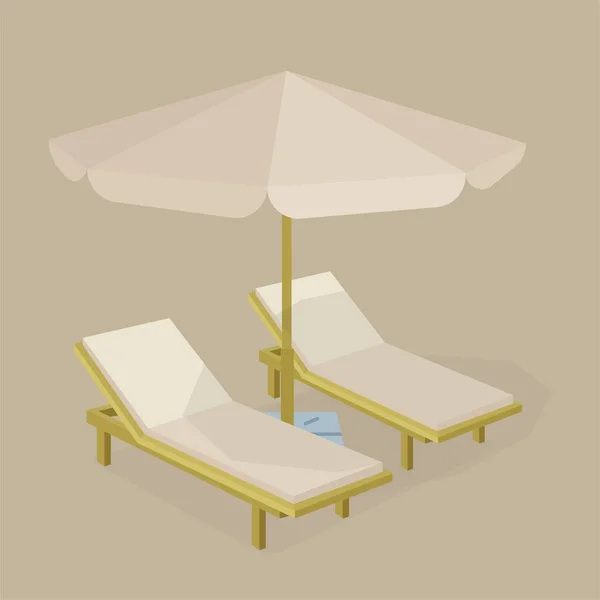 Plaj Sandalyeleri Şemsiye Güvertedeki Sandalyeler Şemsiye Kümenin Bir Parçası — Stok Vektör