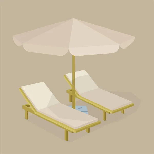 Chaises Plage Parasol Chaises Longues Parasol Sur Plage Partie Ensemble — Image vectorielle