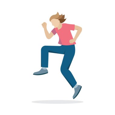 Mutlu adam konsepti. Zıplayan erkek karakter. Düz stil vektör çizimi. Beyaz arka planda izole edilmiş zıplayan karakter. Kümenin bir parçası.