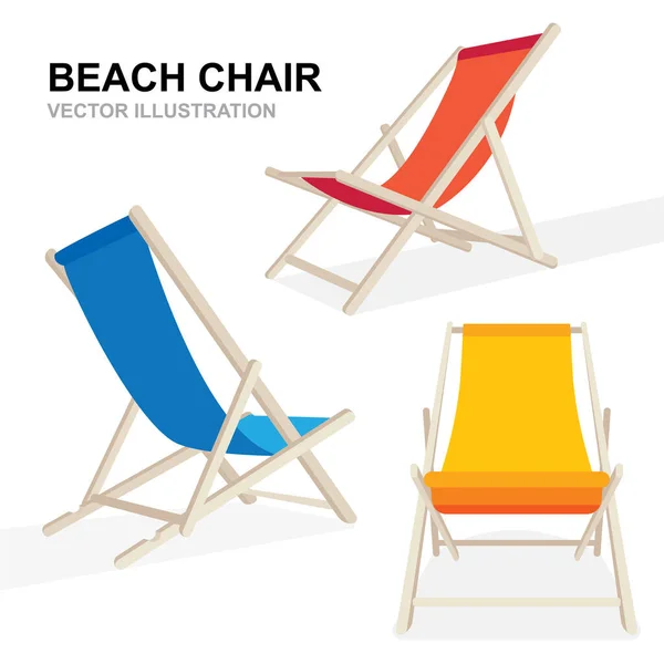 Beach Chairs Front Side Back Views Deck Chairs Isometric Icon — Stock Vector