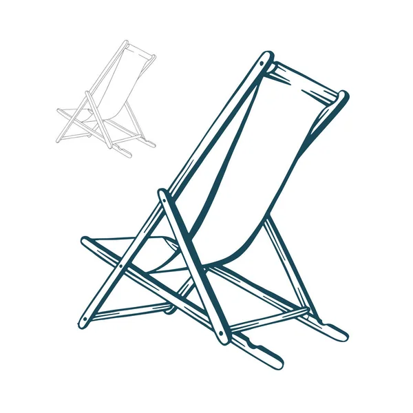 海滩椅子手绘病媒图解 甲板椅子后视画草图 成套服务的一部分 — 图库矢量图片