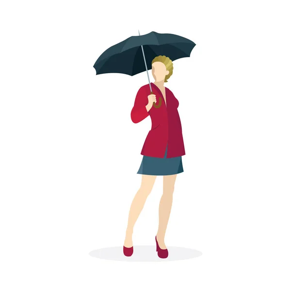 Woman Holding Umbrella Young Girl Umbrella Vector Illustration Isolated White — Stock Vector