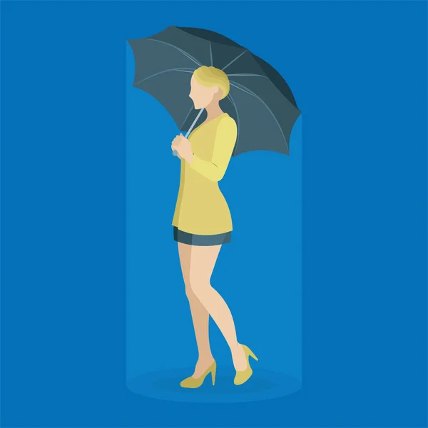 Woman Umbrella Rain Young Girl Umbrella Rain Vector Illustration — Stock Vector