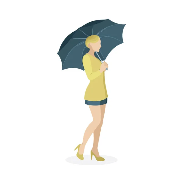 Woman Holding Umbrella Young Girl Umbrella Vector Illustration Isolated White — Stock Vector
