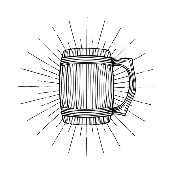 Tasses Bière Bois Illustration Vectorielle Dessinée Main Bière Artisanale Logo — Image vectorielle