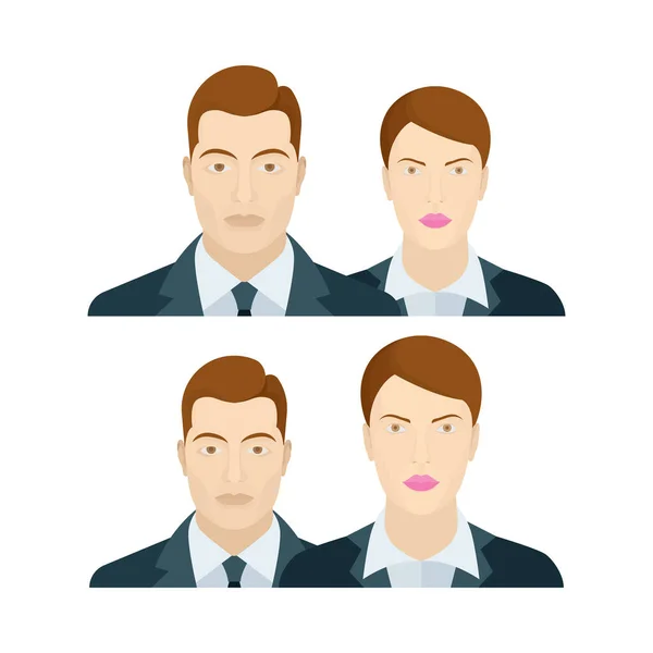 Personajes Masculinos Femeninos Retrato Ilustraciones Conjunto Hombres Mujeres Con Trajes — Vector de stock