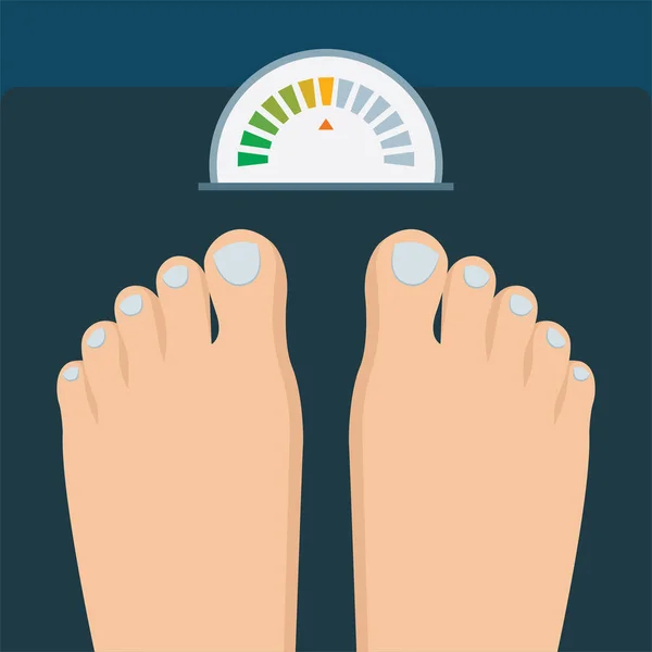 Pieds Sur Balances Caractère Embonpoint Tiennent Sur Une Échelle Poids — Image vectorielle