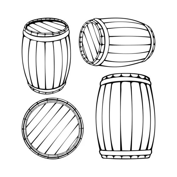 巴雷尔橡木桶手绘矢量图集 木桶草图 成套服务的一部分 — 图库矢量图片