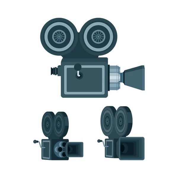 Retro Videokamera Illusztrációk Beállítva Vintage Filmkamerák Különböző Nézőpontból Régi Fényképezőgépek — Stock Vector
