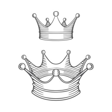 Taç. Crown vintage tarzı el çizimi vektör çizimi. Setin bir parçası. `